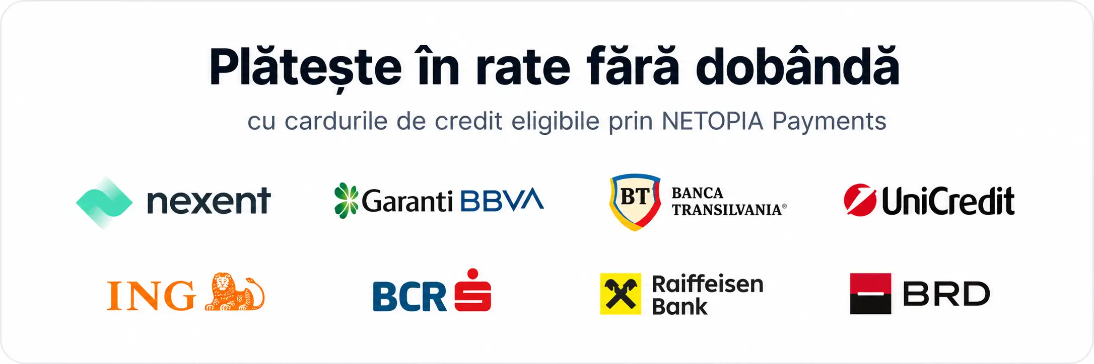 Plată în rate fără dobândă cu cardurile de credit eligibile prin NETOPIA Payments